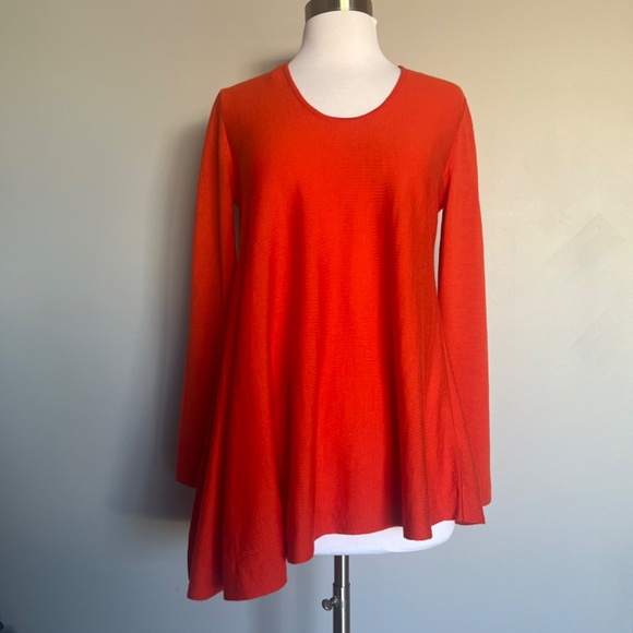 COS Red Orange Asymmetrical Hem Casual Flowing  Sweater Tunic Dress 100% wool - Picture 4 of 16